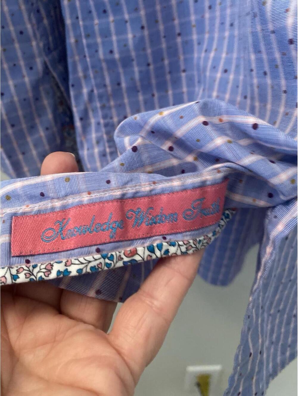 Robert Graham Men's S Blue Purple Check Dots & Floral Trim LS Shirt Button Up - Picture 5 of 7